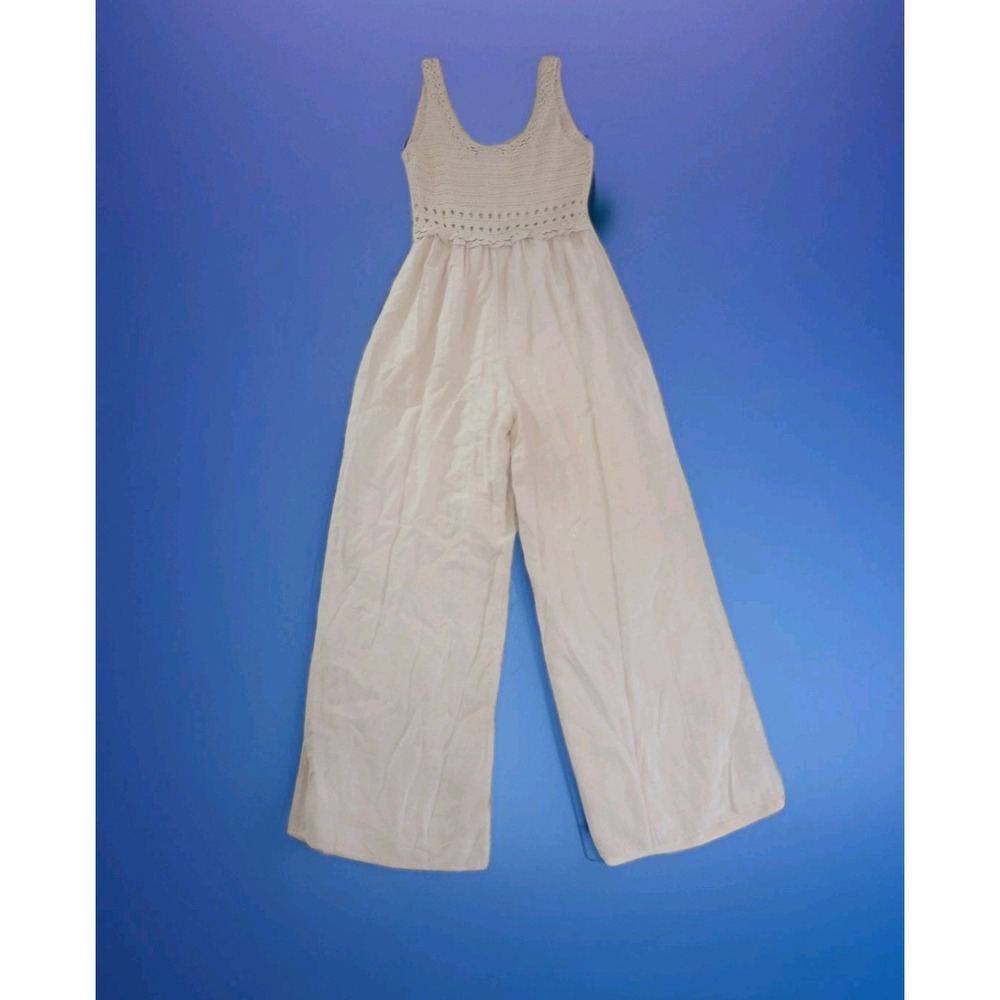 Lulu's Play Jump suit Small Crochet 70s Beige Beach Minimalist Bohemian Hippie - Picture 3 of 13